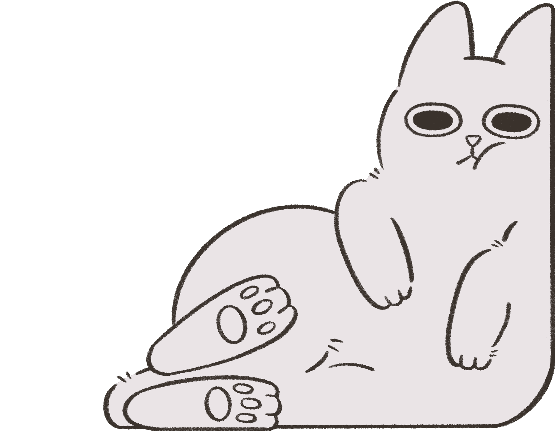 A big cat lounging with its tail stretched out